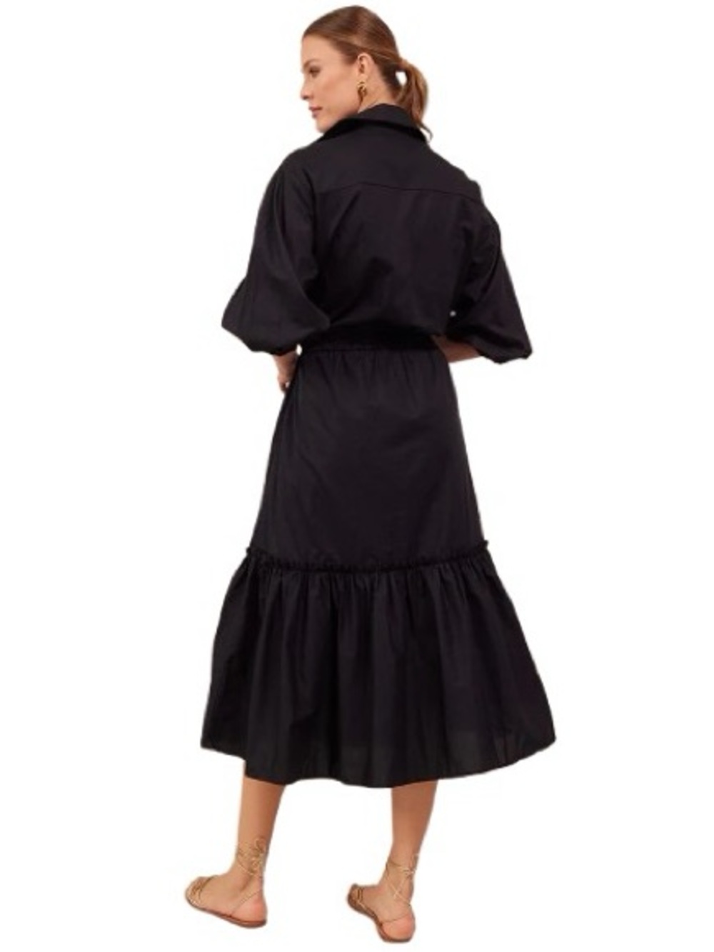 Cara Cara Hutton Black Button-Front Tiered Midi Dress - Picture 2 of 12